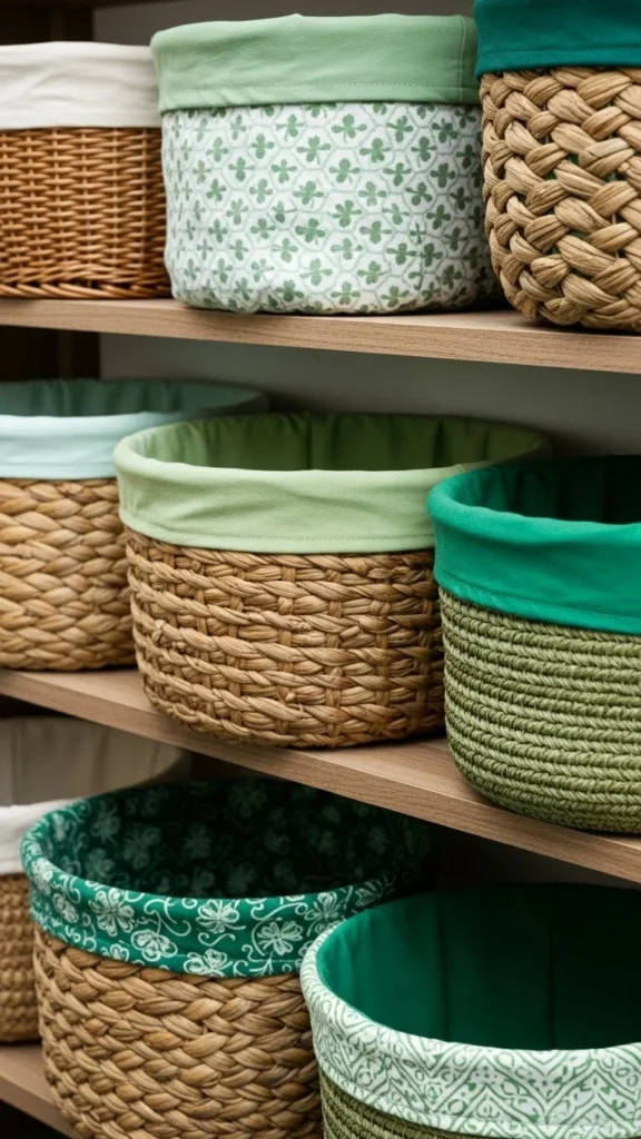 Woven Baskets With Green Liners