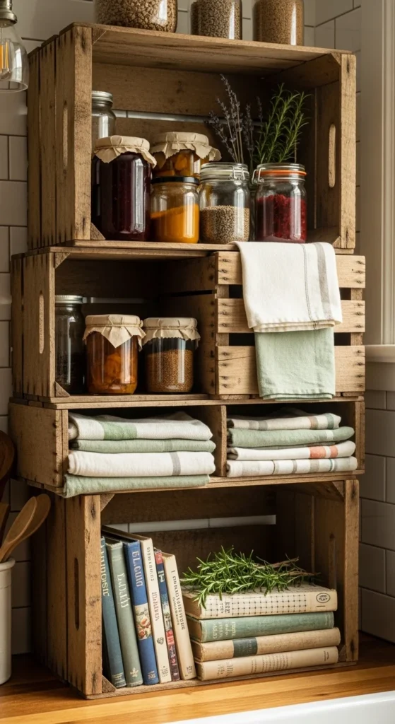 Open Fruit Crates as Storage