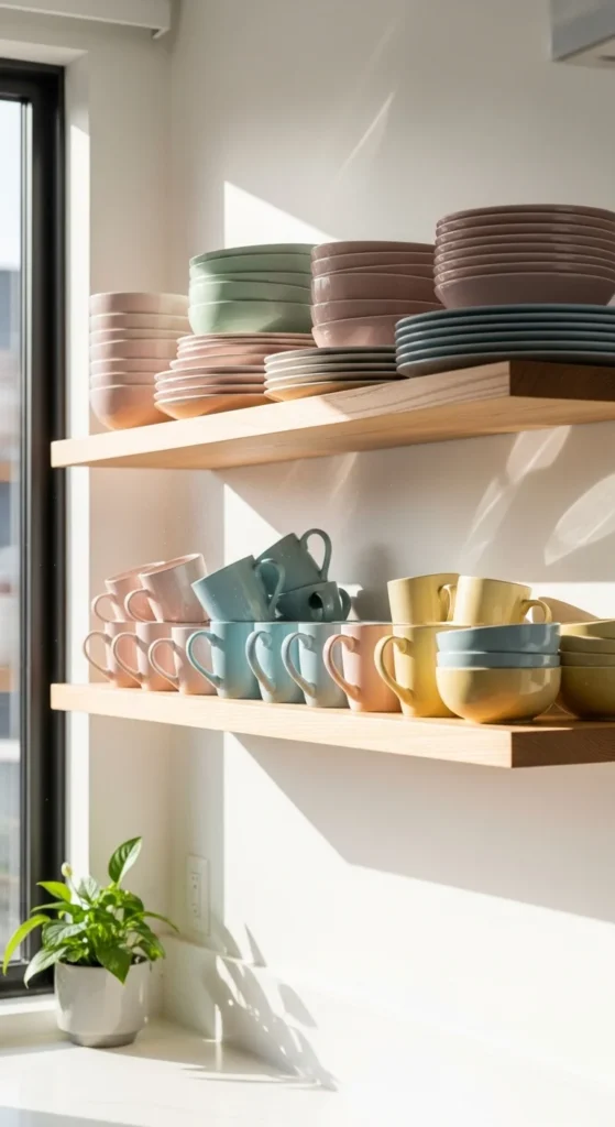 Open Shelving with Colorful Dishware